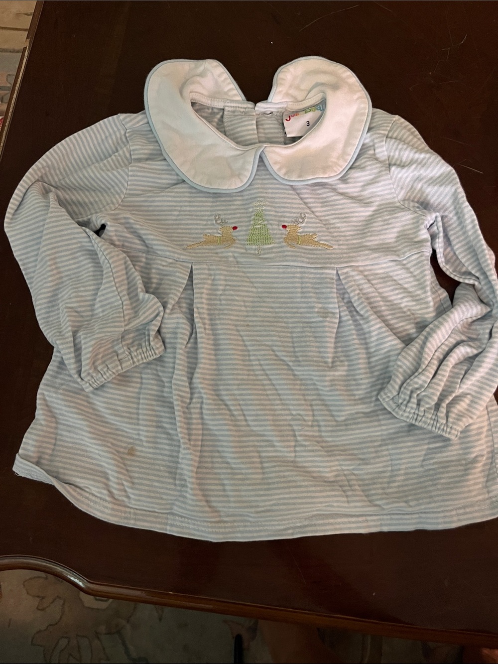 Jelly Beans Light Blue & White Striped Long Sleeve Top with Peter Pan Collar